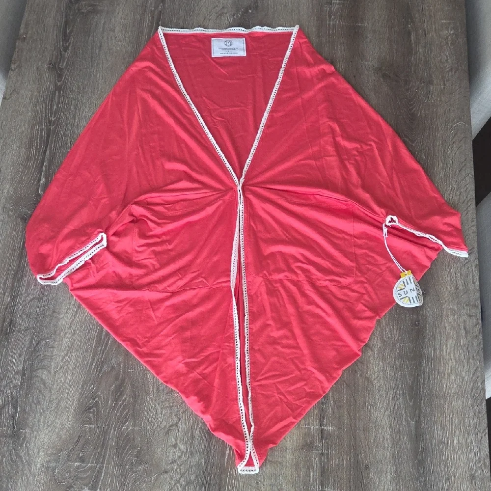 NEW! SUN50 UPF 50+ Swim Beach Shrug Kimono Coverup Cardigan with White Trim - Picture 2 of 13